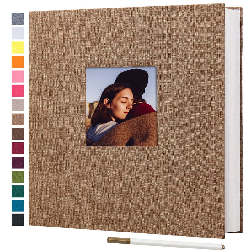 potricher Large Photo Album Self Adhesive 3x5 4x6 5x7 8x10 Pictures Linen Cover 40 Blank Pages Magnetic DIY Scrapbook Album with A Metallic Pen (Khaki, 11x10.6 Inches 40 Pages) - Image 1